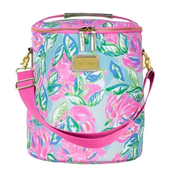 New Lilly Pulitzer Beach Cooler Ice Totally Blossom Pink/Gold - Picture 1 of 8